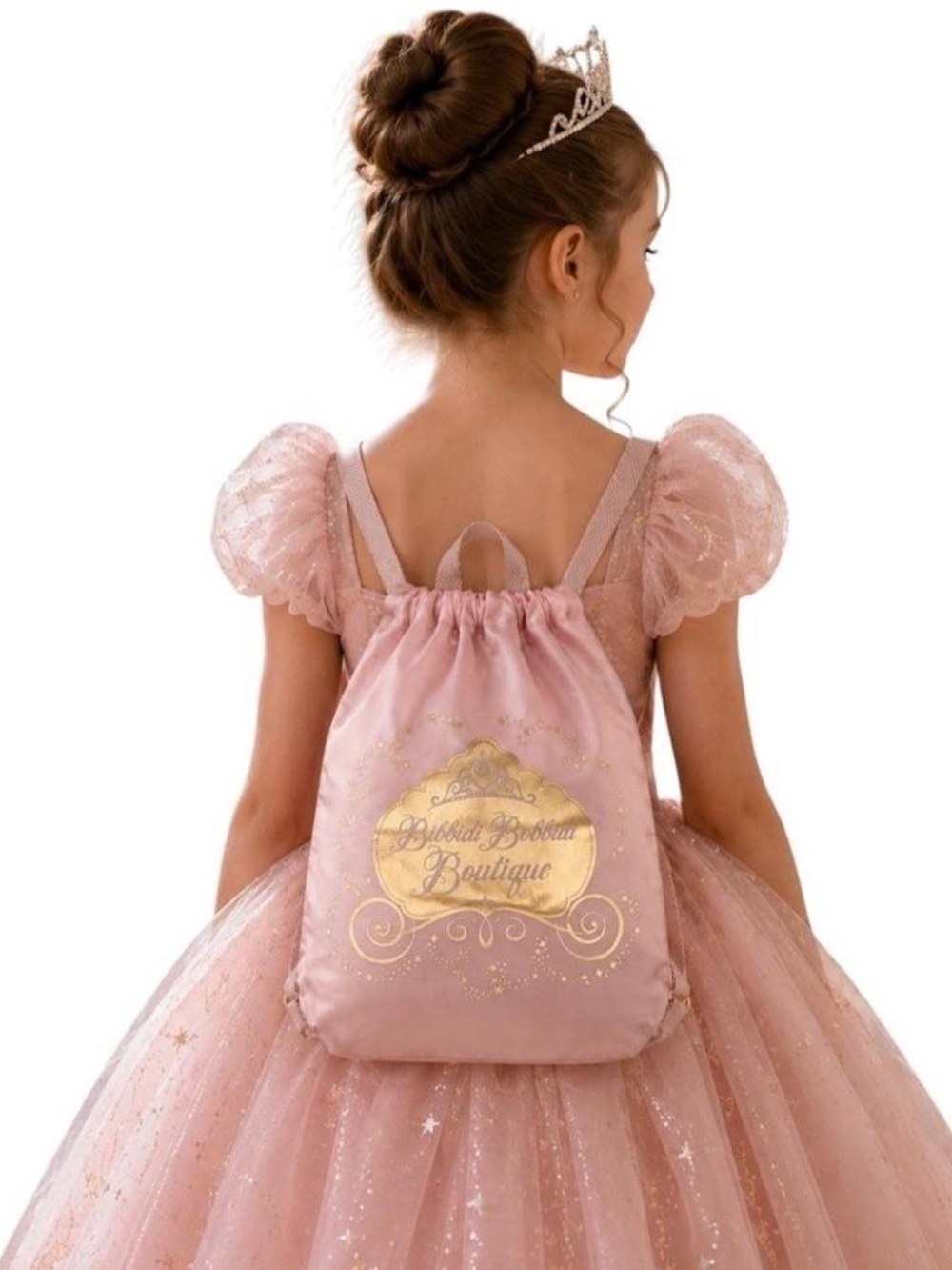 NWT Disney Parks Bibbidi Bobbidi Boutique Drawstring Bag Pink Gold